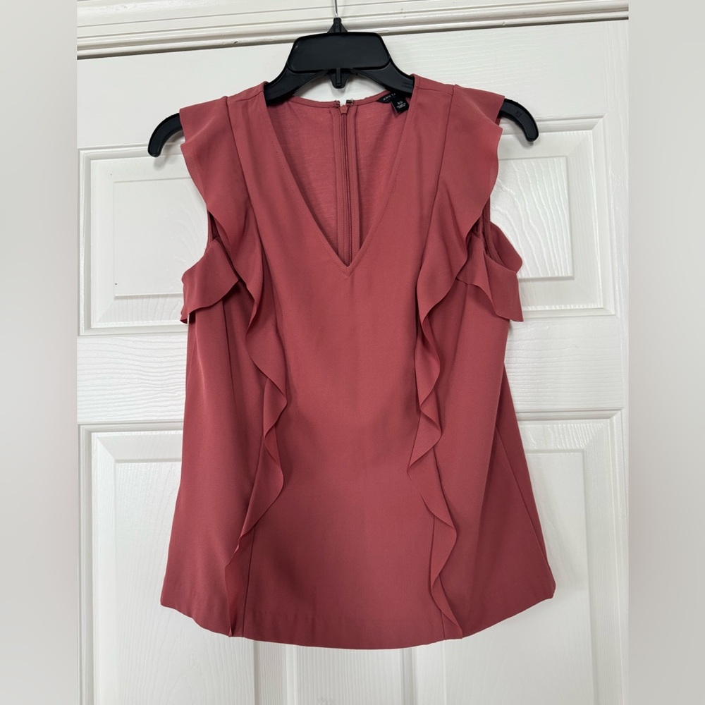 Ann Taylor Dusty Rose Ruffle Sleeveless Blouse XS